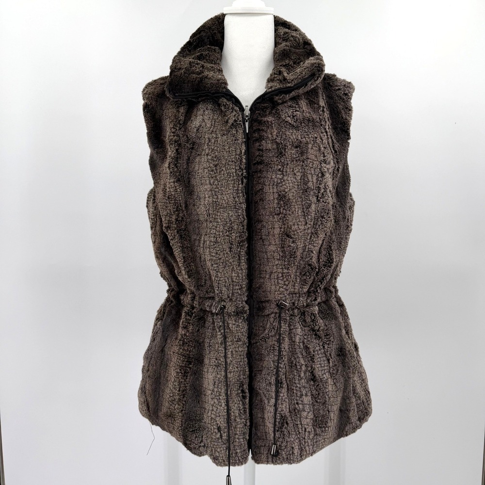 Giacca Reversible Faux Fur Quilted Vest Brown Black Zip Up Womens Small